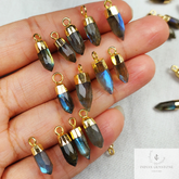 Natural Labradorite Point Shape Pendant, Gemstone Single Bail Pendant with Electroplated Gold Band, Labradorite Bullet Pendant, Gift Jewelry